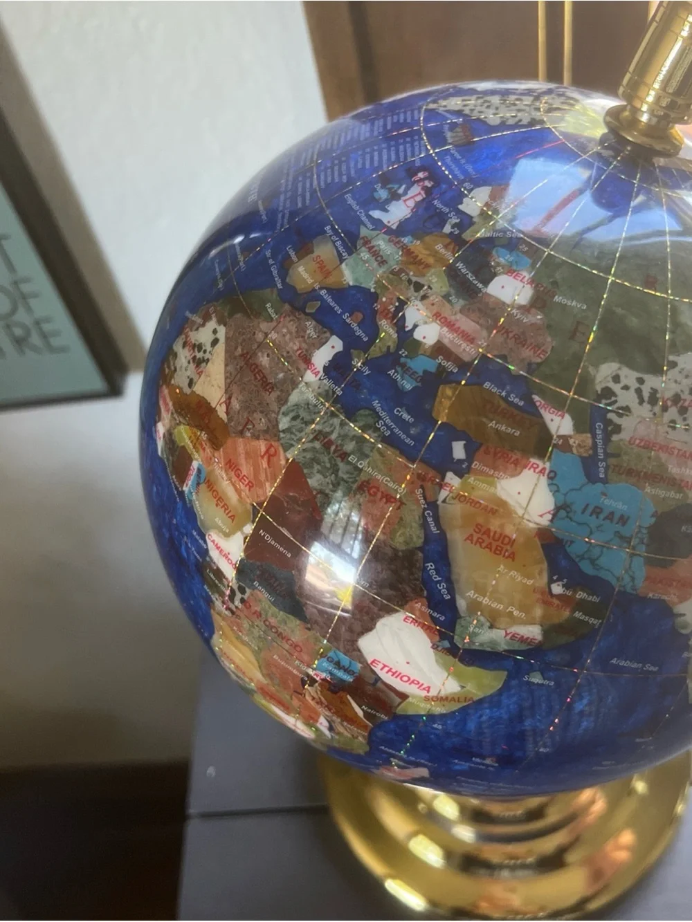Stunning Semi-Precious Gem Stone Inlaid Globe